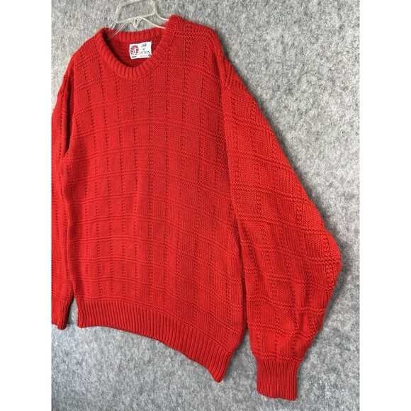Vintage Isle of Cotton Men’s M Red Knit Sweater Oversized Y2K Made In USA - Picture 2 of 9